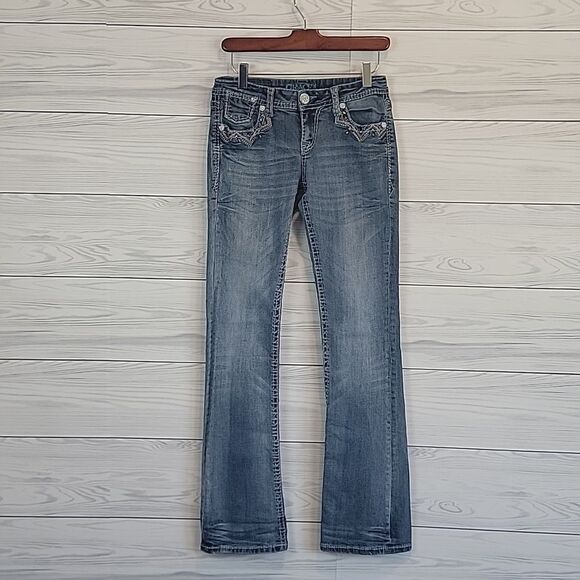 Grace in LA Light Blue Embroidered Bootcut Womens Size Waist 28 (Runs Small) - Picture 7 of 16